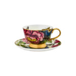 Spode Creatures Of Curiosity Tabaklı Çay Fincanı-Siyah&Krem